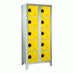 VESTIAIRE VISITABLE 2 COLONNES 10 CASIERS MONOBLOC GRIS JAUNE