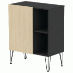 RANGT. MI-HAUT JAVA 80 CM 1 PORTE 2 NICHES NOIR/CHÊNE CLAIR - MANUTAN COLLECTIVITÉS