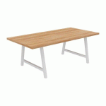 TABLE DE RÉUNION SYNERGY L 200 X P 100 X H 74 CM PIED MÉTAL BLANC PLATEAU CHÊNE NATUREL