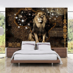 ARTGEIST - PAPIER PEINT ADHÉSIF LION D'OR - 98 X 70 CM - BRUN, DORÉ, NOIR