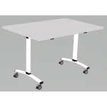 TABLE MOBILE A PLATEAU BASCULANT - L. 120 X P. 80 CM - PLATEAU GRIS - PIEDS METAL METAL BLANC