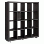 BIBLIOTHÈQUE 16 CASES BOIS H 146 X L 130 CM SHINY NOIR ÉBÈNE