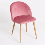 LES TENDANCES - CHAISE VELOURS ROSE ET PIEDS MÉTAL EFFET BOIS CLAIR KINZE - LOT DE 2