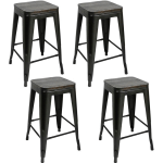 TABOURET DE BAR À PIEDS HAUTS AVEC ASSISE, FER FORGÉ DE STYLE INDUSTRIEL 4 PIÈCES, ASSISE NOIRE + MARRON 76.54040CM - AQRAU