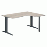 BUREAU COMPACT EXCELLENS L 160 CM CHÊNE GRIS RETOUR À DROITE PIÈTEMENT MÉTAL PLUS ANTHRACITE