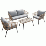 ENSEMBLE DAVAO : 1 TABLE BASSE 1 CANAPÉ 2 FAUT GRIS/NATUREL