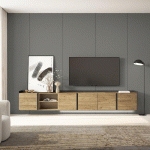 SKRAUT HOME - MEUBLE TV EFFET BOIS DE CHÊNE ET NOIR 309X35X50CM SUSPENDU