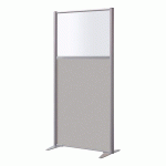 CLOISON B-ZEN ACOUSTIQUE SEMI VITRÉE TISSU BONDAI GRIS - H 160 X L 81 CM CADRE GRIS ARGENT -SANS PIED
