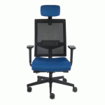 FAUTEUIL DE BUREAU ERGONOMIQUE LEVEL, TISSU FILET, AVEC ACCOUDOIRS 3D ET APPUI-TÊTE, MÉCANISME SYNCHRONE, PIEDS NOIRS - BLEU