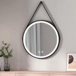 LED MIROIR DE SALLE DE BAIN ROND CADRE NOIR AVEC BANDOULIÈRE RÉGLABLE INTERRUPTEUR TACTILE - DIAMÈTRE 70CM LUMIÈRE BLANCHE FROIDE/CHAUDE/NEUTRE - EMKE