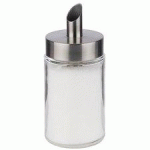 LOT DE 2 - SUCRIER DOSEUR, AVEC TUBE DOSEUR, ACIER INOXYDABLE/VERRE