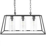 LAMPE SUSPENDUE MODERNE AVEC CADRE FORME DE CAGE EN MÉTAL NOIR ET SUPPORT POUR AMPOULES EN TUBES DE VERRE MUGER - NOIR