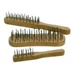 LOT DE 3 BROSSES METALLIQUES MANCHE BOIS