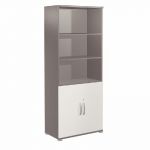 MEUBLE HAUT ACTIVITY 2 PORTES BASSES - H. 180 X L. 80 X P. 45 CM - CORPS ANTHRACITE - COLORIS DES PORTES : BLANC.