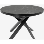 TABLE À MANGER RONDE EXTENSIBLE COLORIS NOIR / GRIS EN VERRE ET ACIER - DIAMÈTRE 120 / 160 X HAUTEUR 76 CM PEGANE