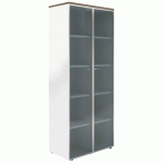 BIBLIOTHÈQUE HAUTE AVEC PORTES VITRÉES ESSENZZA ET DARWIN TOP NOYER CÔTÉS BLANCS