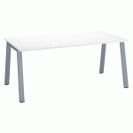 BUREAU DROIT ECLA BLANC L 180 X P 80 CM PIÈTEMENT MÉTAL FINITION ALUMINIUM