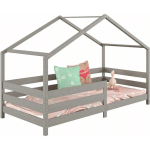 LIT CABANE RENA LIT SIMPLE MONTESSORI POUR ENFANT 90 X 190 CM, AVEC BARRIÈRES DE PROTECTION, EN PIN MASSIF LASURÉ GRIS - GRIS