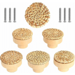 LOT DE 6 BOUTONS DE MEUBLE EN ROTIN BOUTONS DE TIROIR, DE PORTE STYLE BOHÈME POIGNÉE TIROIR EN BOIS RONDS POUR COMMODE ARMOIRE PLACARDS DE CUISINE