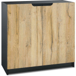 VLADON COMMODE ARMOIRE DE BUREAU HAUTE RANGEMENT LOGAN NOIR MAT - HAUTE BRILLANCE - FAÇADES EN CHÊNE NATURE - FAÇADES EN CHÊNE NATURE