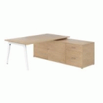 BUREAU MANAGER CHÊNE CLAIR AVEC CONSOLE À DROITE - PIÈTEMENT BLANC
