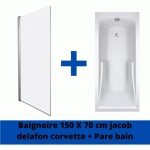 BAIGNOIRE DROITE JACOB DELAFON CORVETTE CONFORT + PARE BAIN 150 X 70 - BLANC