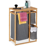 MEUBLE À LINGE, 3 BACS, BAMBOU, ÉTAGÈRE POUR SALLE DE BAIN AVEC COMPARTIMENTS, HLP 70X50X30,5 CM, NATURE/GRIS - RELAXDAYS