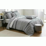 PARURE DE LIT CANEVAS  BLANC ET GRIS ANTHRACITE 240X220 CM