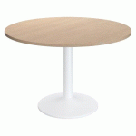 TABLE RONDE EXCELLENS PLATEAU D 120 CM CHÊNE CLAIR - 6 PERSONNES - PIED MÉTAL TULIPE BLANC RAL 9003