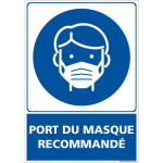 SIGNALETIQUE.BIZ FRANCE - PANNEAU PORT DU MASQUE RECOMMANDÉ RECTANGULAIRE E0883. SIGNALISATION CORONAVIRUS. AUTOCOLLANT MASQUE RECOMMANDÉ, PANNEAU