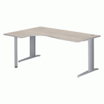 BUREAU COMPACT EXCELLENS L 180 CM CHÊNE GRIS RETOUR À GAUCHE PIÈTEMENT MÉTAL PLUS ALUMINIUM