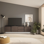 SKRAUT HOME - MEUBLE TV EFFET BOIS DE CHÊNE FONCÉ ET NOIR 207X35X50CM SUSPENDU