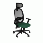 FAUTEUIL DE BUREAU ERGONOMIQUE NODI, TISSU ET MAILLE, AVEC ACCOUDOIRS 3D ET APPUI-TÊTE, MÉCANISME SYNCHRONE, PIEDS NOIRS - VERT FONCÉ