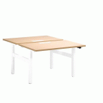 PÔLE DE 2 BUREAUX RÉGLABLES CHÊNE CLAIR ERGOMAXX L 120 CM PIÈTEMENT BLANC