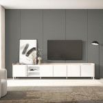 SKRAUT HOME - MEUBLE TV EFFET BOIS BLANC ET CHÊNE 309X35X61CM AVEC PIEDS