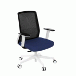 CHAISE DE BUREAU ERGONOMIQUE COCO TISSU ET MAILLE, AVEC ACCOUDOIRS 3D, MÉCANISME SYNCHRONE, PIEDS BLANCS - BLEU FONCÉ