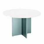 TABLE RONDE 100 CM PLATEAU BLANC PIEDS CROIX PLEIN BOIS ALUMINIUM EXCELLENS