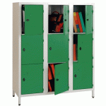ARMOIRE SCOLAIRE NON VISITABLE GAMMA 3 COLONNES SANS PIEDS 15 CASIERS - GRIS 7035 - MANUTAN COLLECTIVITÉS