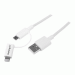 STARTECH.COM CÂBLE LIGHTNING 8 BROCHES OU MICRO USB VERS USB DE 1 M - CORDON DE CHARGE / SYNCHRONISATION - BLANC (LTUB1MWH) - CÂBLE DE CHARGEMENT / DE DONNÉES - LIGHTNING / USB - 1 M