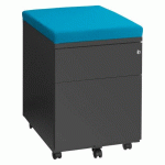 CAISSON MOBILE MÉTAL 2 TIROIRS ANTHRACITE AVEC COUSSIN TURQUOISE