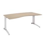 BUREAU  MANAGERCOURBE BIOSPACE 2 - L. 180 X P. 90 CM - PLATEAU 'CHÊNE' - PIEDS L'BLANC' - EMBASES 'AVOCAT'.