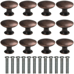 12X BOUTONS DE TIROIR VINTAGE 30MM POIGNÉES DE PLACARD DE CUISINE POUR COMMODE ET ARMOIRE MEUBLE AVEC VIS - BRONZE ROUGE