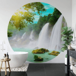 K&L WALL ART - PAPIER PEINT PHOTO LAGUNE BLEUE PAPIERS PEINTS CASCADE TABLEAU Ø1.4M - VERT