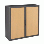 ARMOIRE EASY OFFICE HAUTEUR 104 CM CORPS NOIR RIDEAUX COLORIS HÊTRE - MANUTAN COLLECTIVITÉS