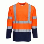 LOT DE 2 - PORTWEST S280 T-SHIRT COTON COMFORT BICOLORE MANCHES LONGUES ORANGE/MARINE - TAILLE XL