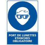 SIGNALETIQUE.BIZ FRANCE - PANNEAU D'OBLIGATION PORT DE LUNETTES ÉTANCHES OBLIGATOIRE. OBLIGATION SIGNALISATION EPI. AUTOCOLLANT, PVC, ALU - ALUMINIUM