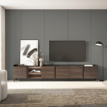 SKRAUT HOME - MEUBLE TV EFFET BOIS DE CHÊNE FONCÉ ET NOIR 309X35X61CM AVEC PIEDS