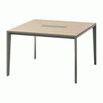 TABLE CARRÉE OPALE L 120 X P 120 CM AVEC TOP ACCESS ET GOULOTTE ORME PIED GRIS OMBRE