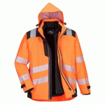 PORTWEST PW365 PARKA PW3 3-EN-1 HAUTE VISIBILITÉ ORANGE/NOIR - TAILLE XS