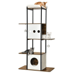 ARBRE À CHAT, TOUR DE JEUX DE 153 CM, MAISON MODERNE POUR CHAT AVEC GRIFFOIRS, COUSSINS AMOVIBLES ET LAVABLES, GRANDES PLATEFORMES, MARRON RUSTIQUE